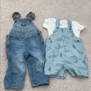 OshKosh B'gosh Blue Denim and Patterned Overalls Set
